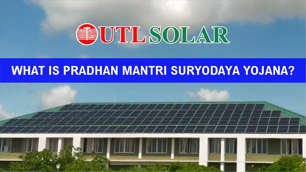 A home with rooftop solar panel. Pradhanmantri Narendra modi announce suryodaya yojna in India.