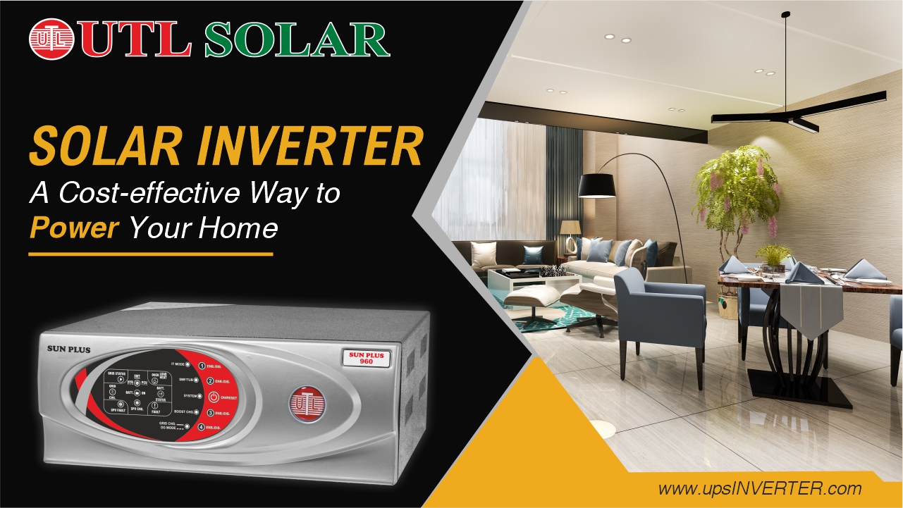a poster of a living room with a solar inverter for home