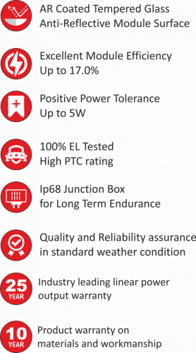 Features of 165 Watt Solar Panel